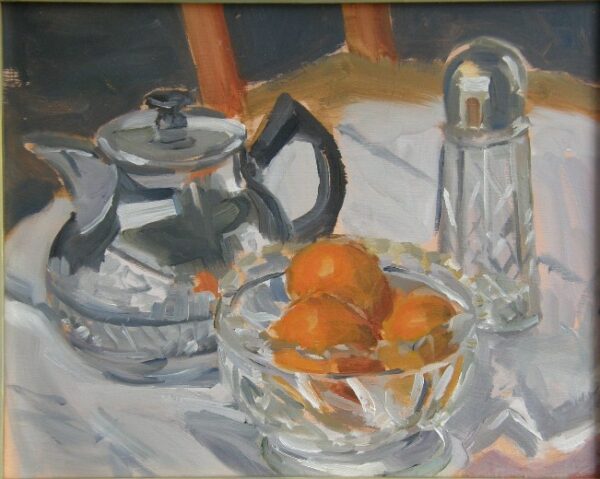 Painting of Still Life with Teapot and Oranges