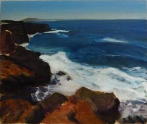 Painting of rocky coastline, Lanzarote